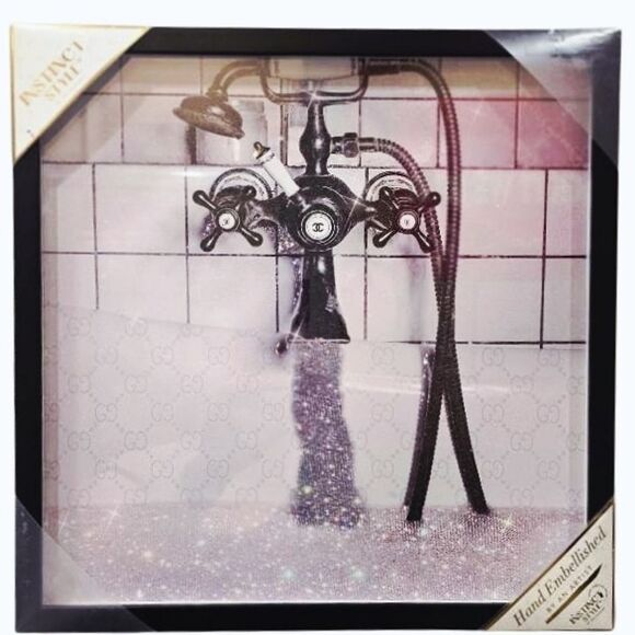 Instinct Style Vintage-Style Chanel Faucet w/Gucci Background Framed Wall Decor - Picture 2 of 5